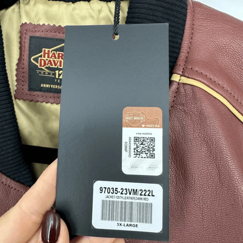 Harley-Davidson Men's 3X Rum Raisin Leather Bomber Jacket 120th Anniversary Red